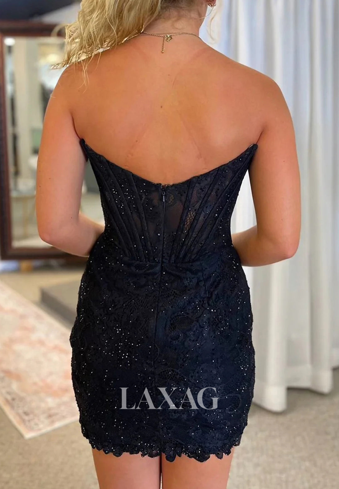 Scoop-Neck Off-Shoulder Sleeveless Beaded Allover Lace Pleated Mermaid Party Homecoming Dress