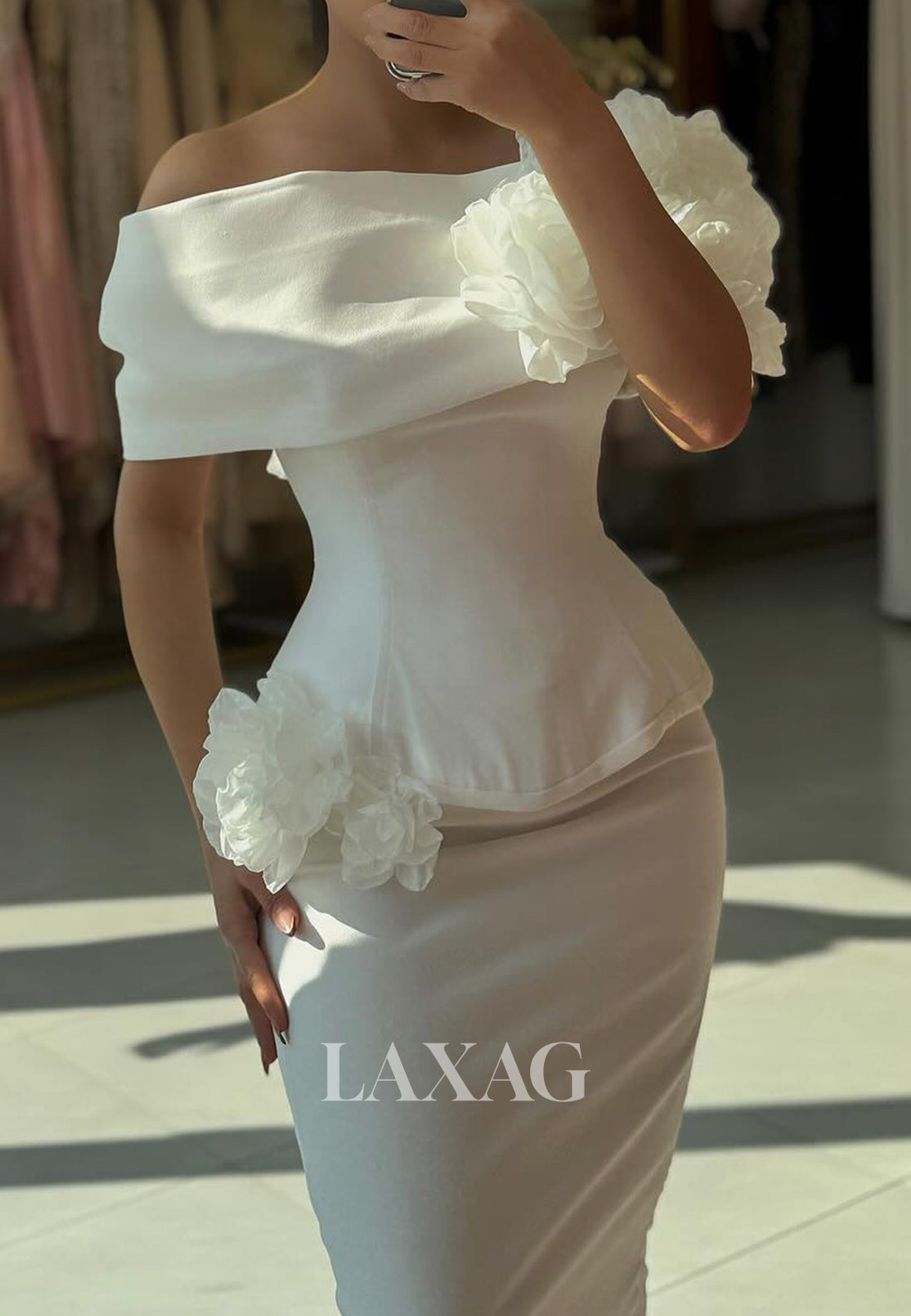 Tube Top Floral Embellished Mermaid Prom Dress Sleeveless Floor-Length Pleated Satin Formal Gowns