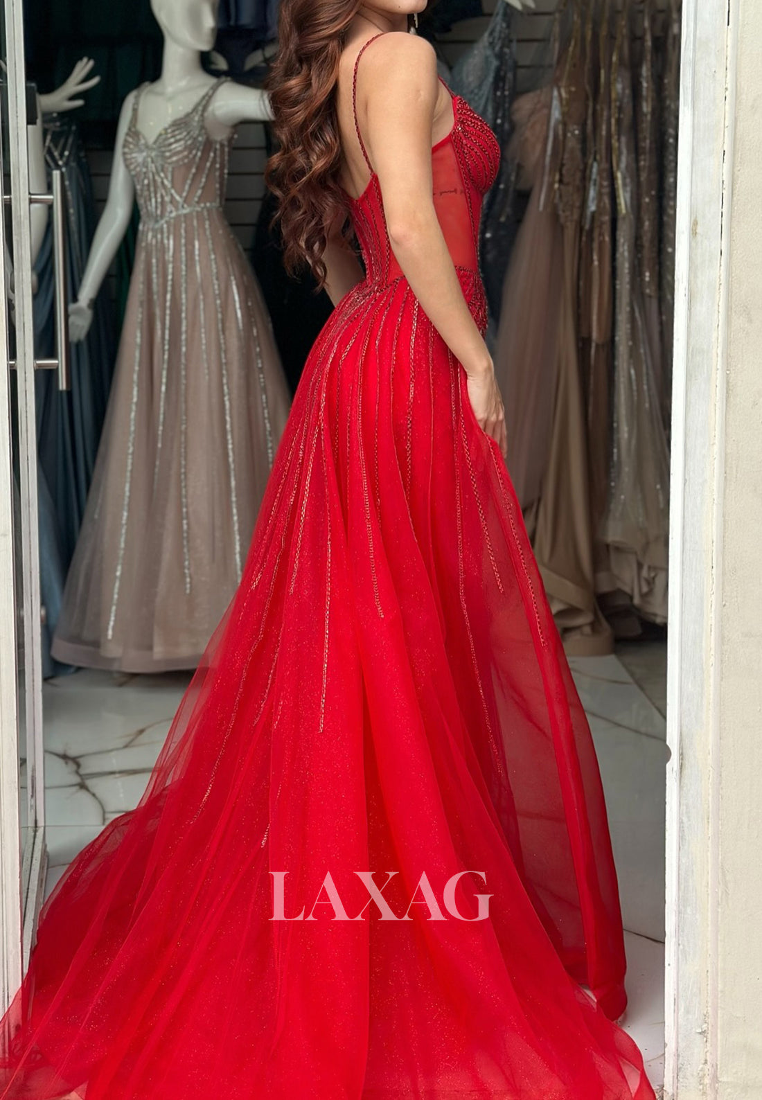 Spaghetti Straps Sweetheart Off-Shoulder Sleeveless Fully Sequined Pleated Tulle Mermaid Prom Dress