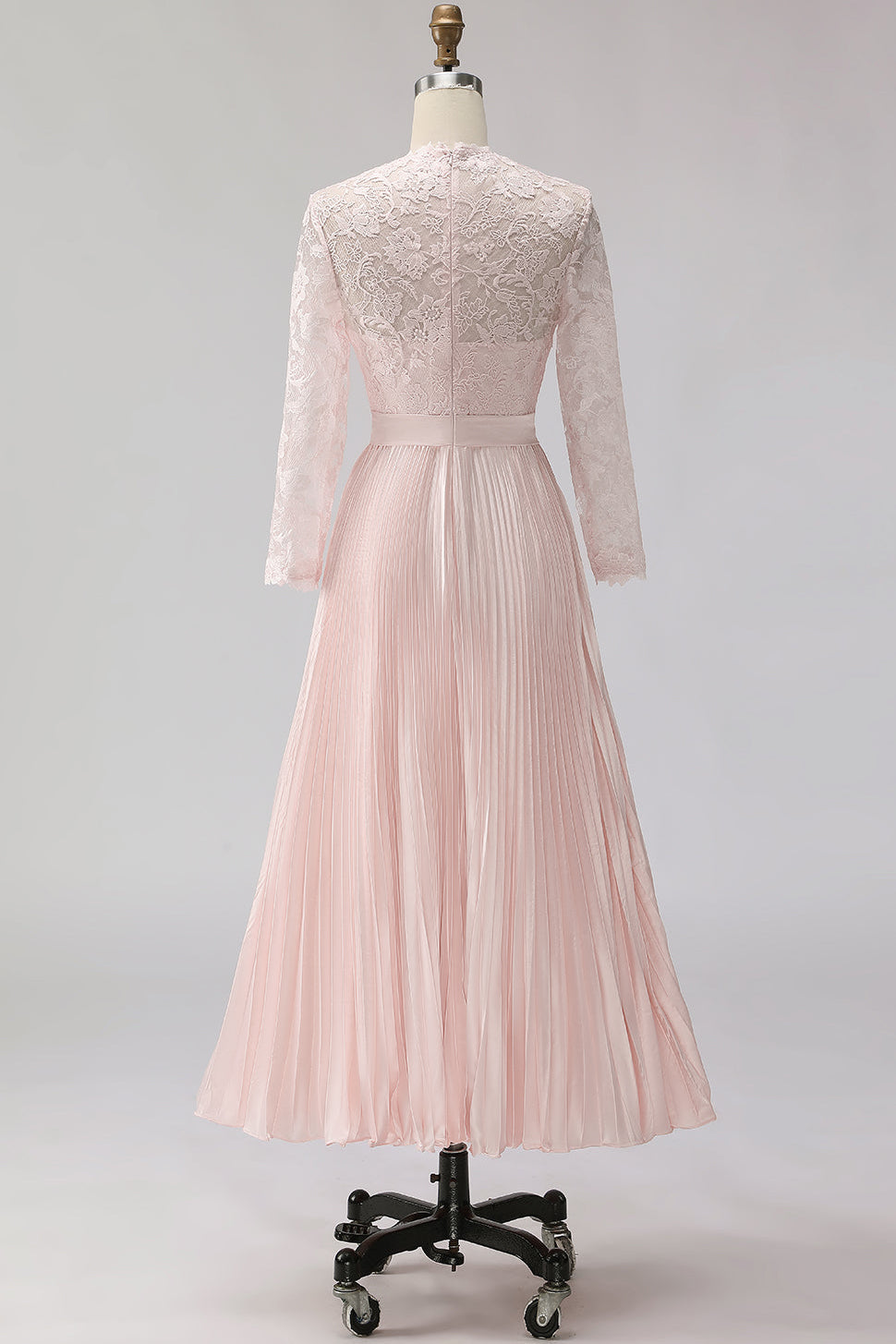 Scoop-Neck Long-Sleeves Applique Chiffon Pleated Tea-Length A-Line Mother of the Bride Dress