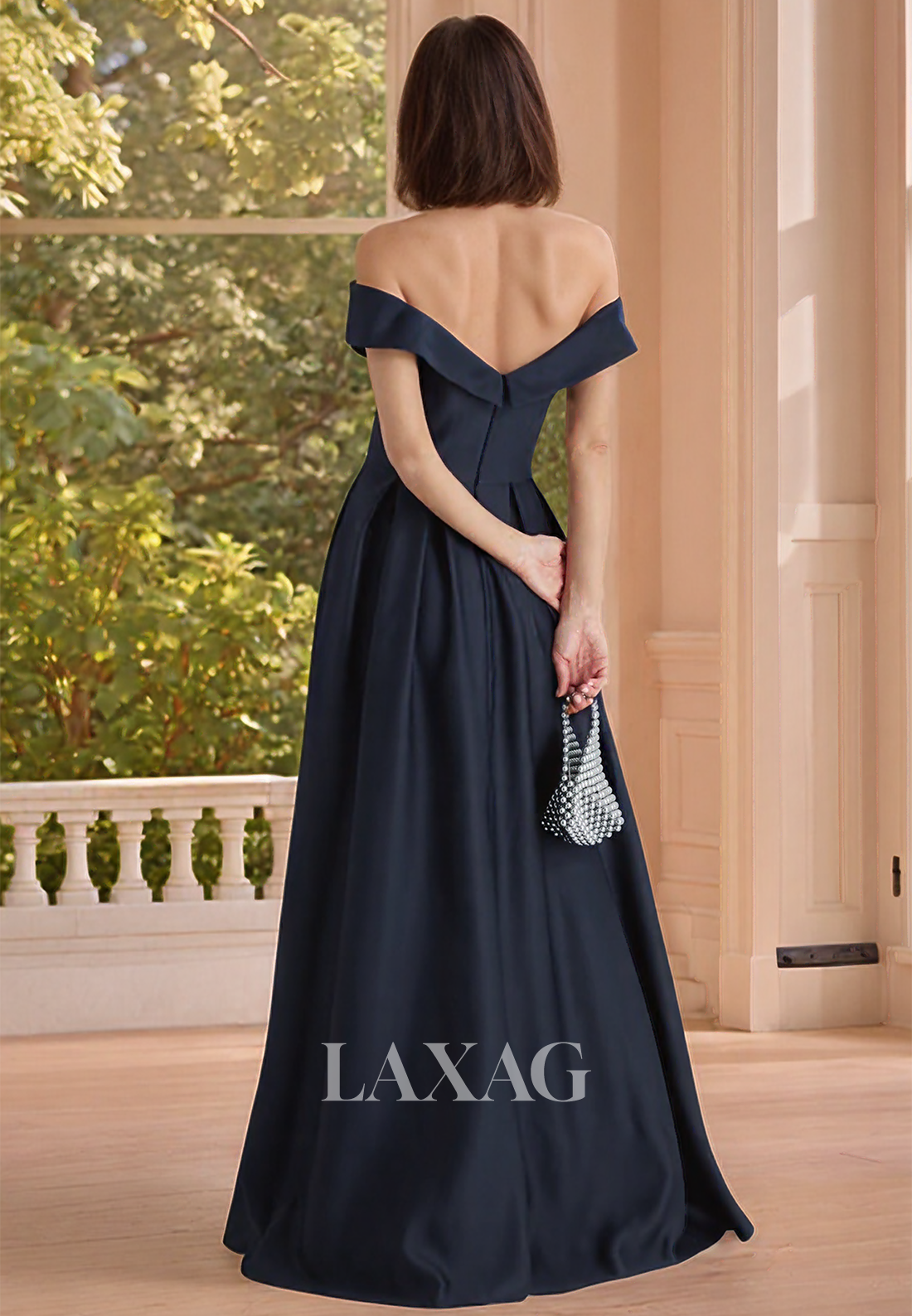 V-Neck Pleated Satin A-Line Mother of the Bride Dress Off-Shoulder Sleeveless Cocktail Gowns