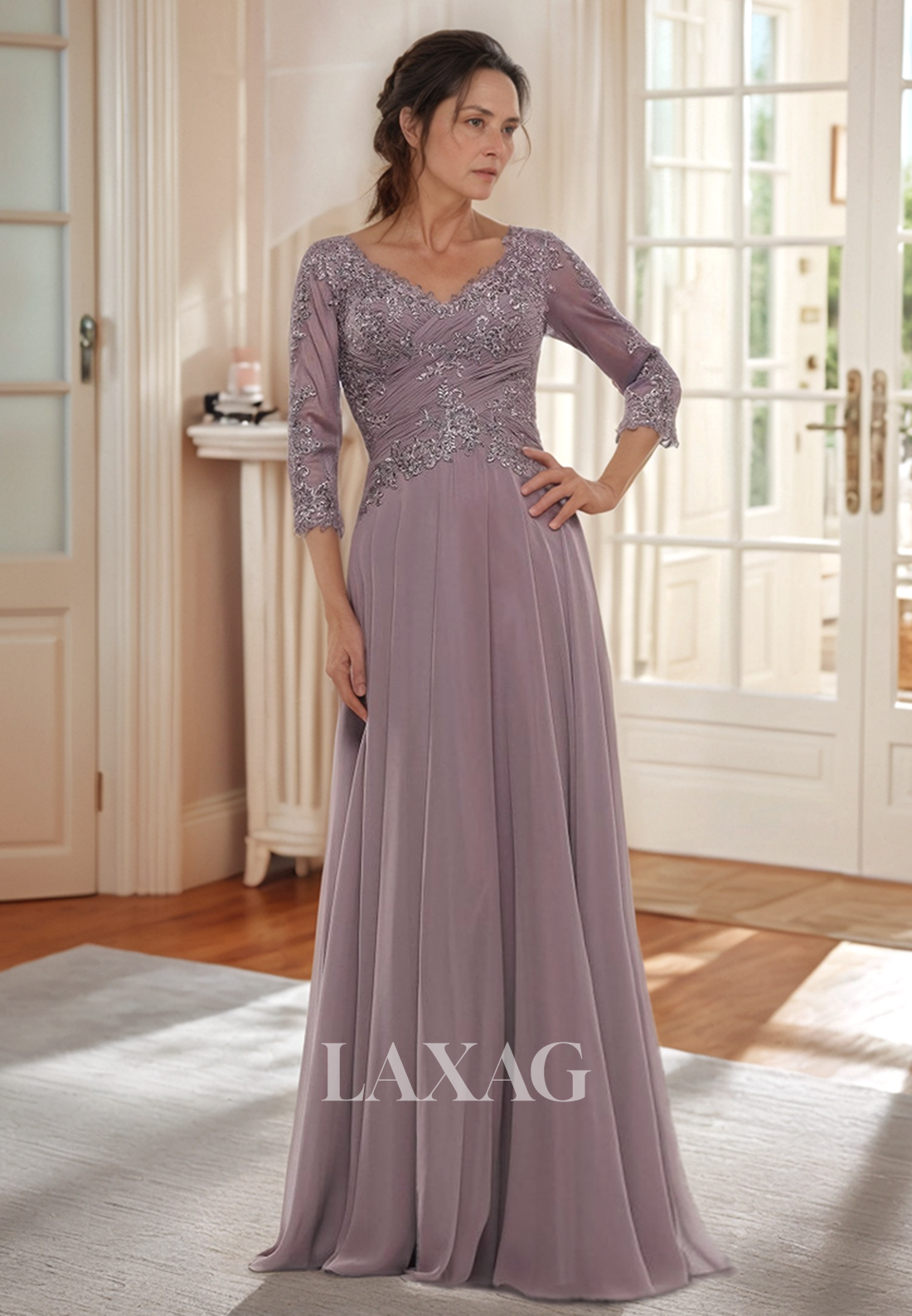 dress f pleated Nox Anabel F1380 Long Strapless Pointed V-Bodice Fitted Satin Gown Smoky Blue / 4