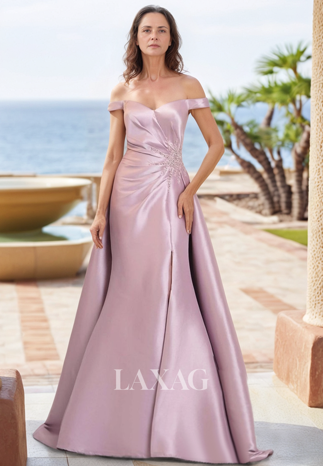 Sweetheart Off-Shoulder Sleeveless Cocktail Gowns Beaded Pleated Mermaid Mother of the Bride Dress