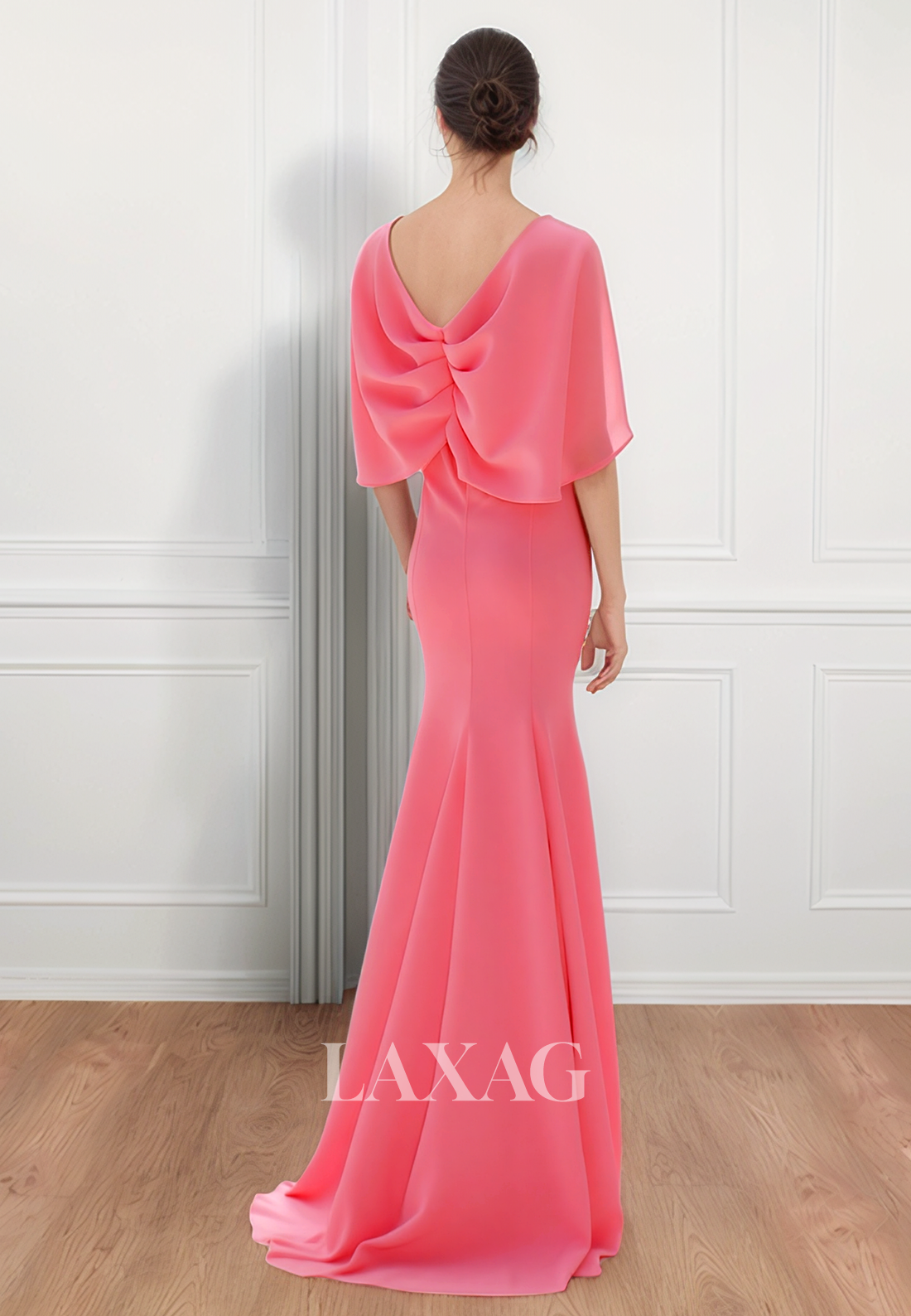 Sleeveless Deep V-Neck Floor-Length Chiffon Mermaid Mother of the Bride Dress with Overlay