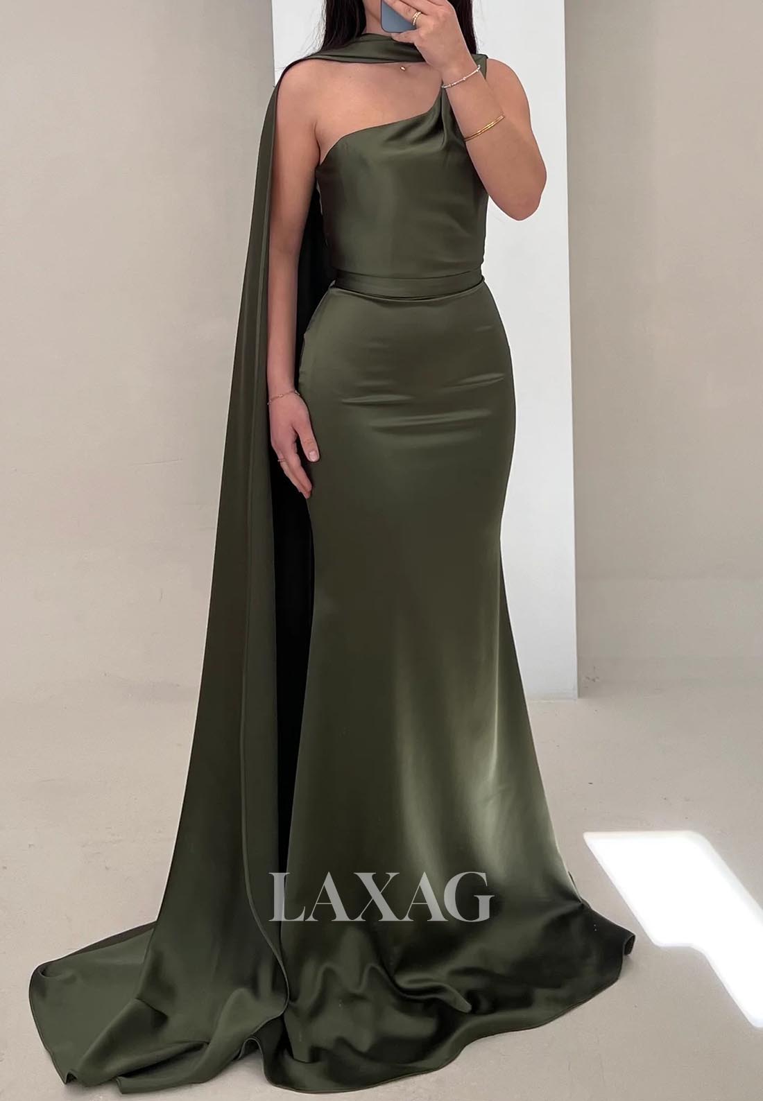 Asymmetrical-Neck Off-Shoulder Formal Gowns Sleeveless Satin Mermaid E Laxag Asymmetrical-Neck Off-Shoulder Formal Gowns Sleeveless Satin Mermaid E Laxag