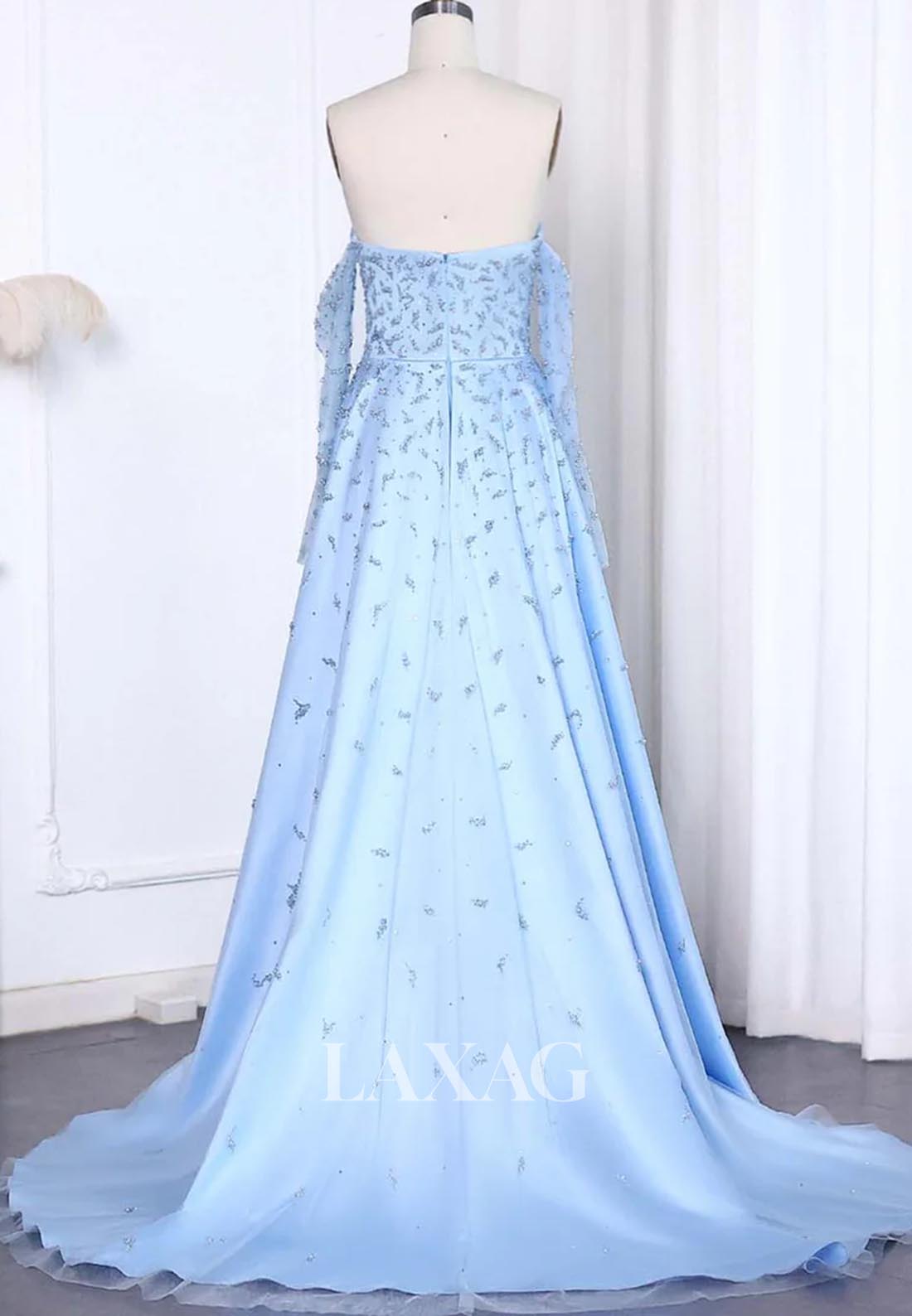 Off-Shoulder Tube Top Sleeveless Mermaid Prom Dress Beaded Satin Sweep Train Evening Gowns