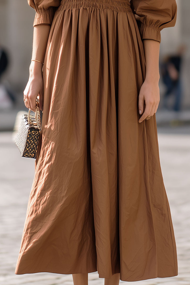 Deep V-Neck 3/4-Sleeves A-Line Evening Dress Pleated Satin Ankle-Length Formal Gowns