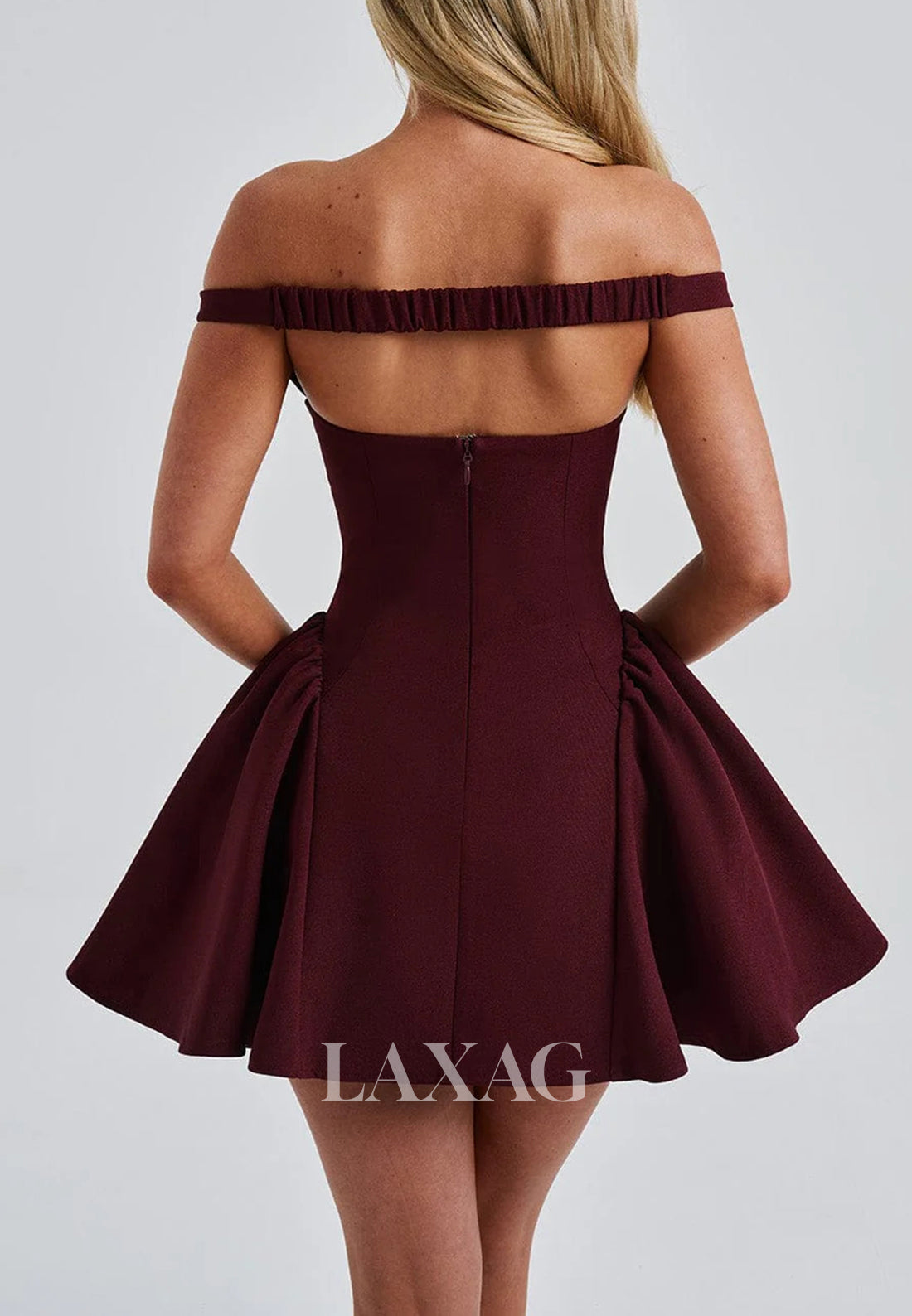 V-Neck Off-Shouilder Sleeveless Pleated Satin A-Line Simple Party Homecoming Dress