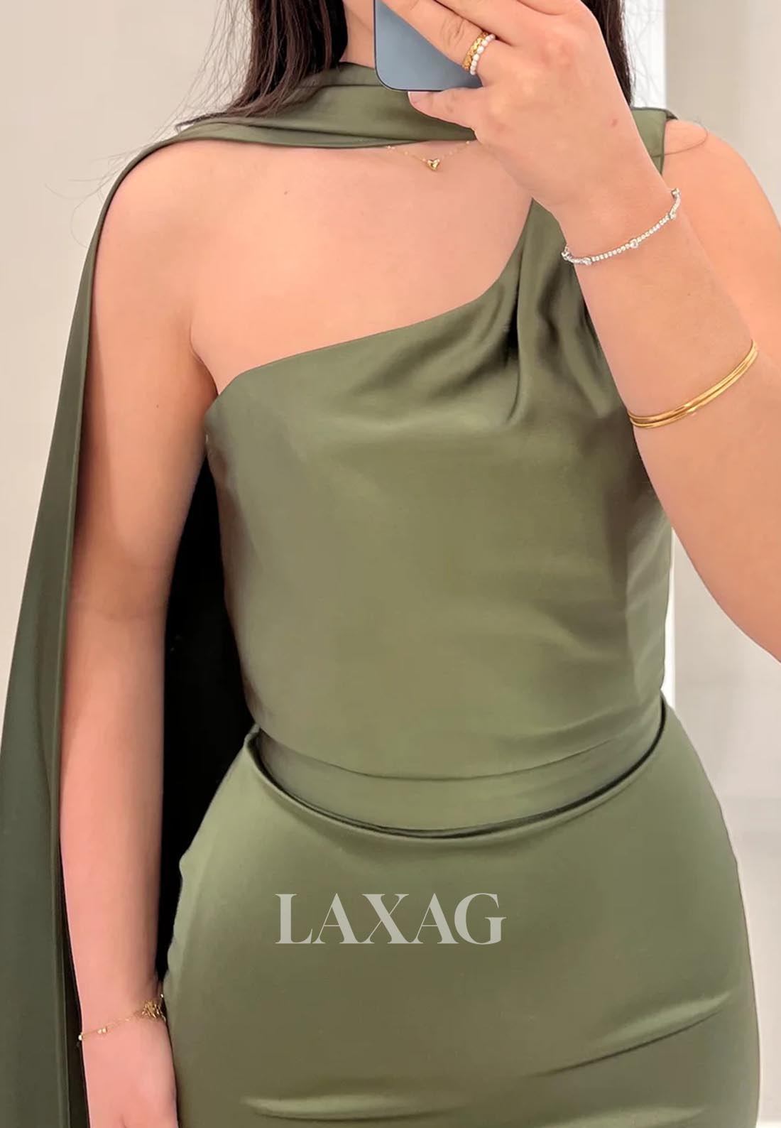 Asymmetrical-Neck Off-Shoulder Formal Gowns Sleeveless Satin Mermaid Evening Dress