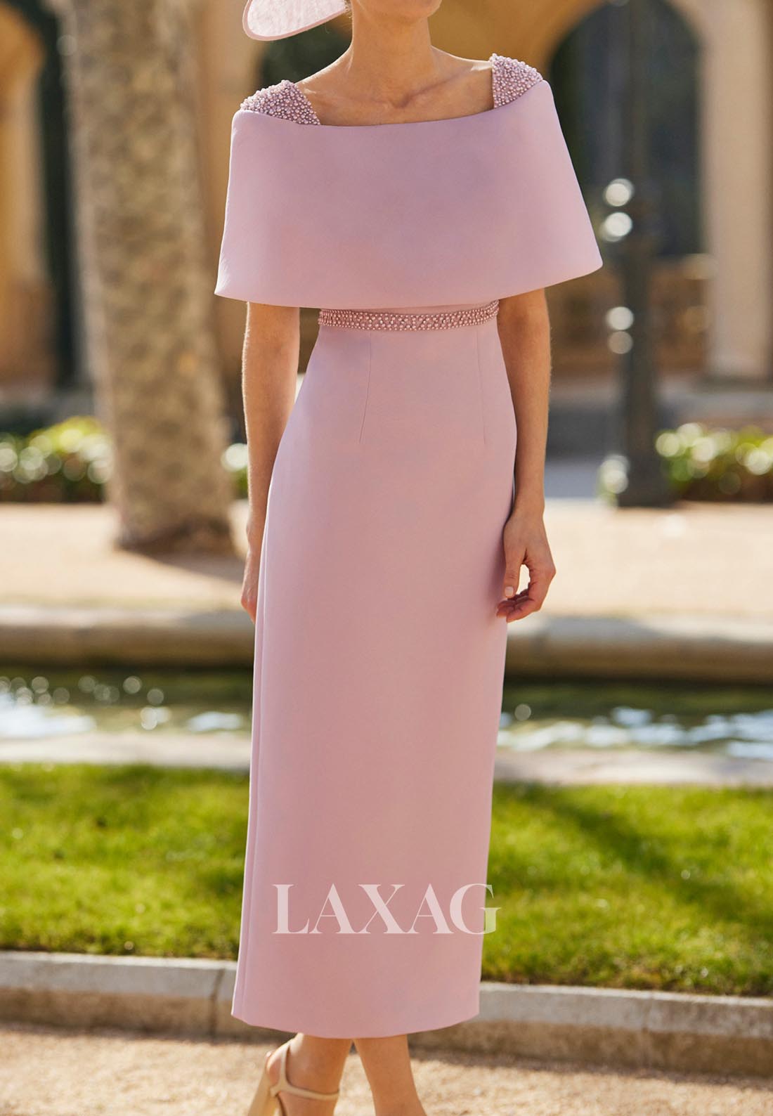 Square-Neck Beaded Cocktail Gowns Tea-Length Mermaid Mother of the Bride Dress with Overlay Square-Neck Beaded Cocktail Gowns Tea-Length Mermaid Mother of the Bride Dress with Overlay