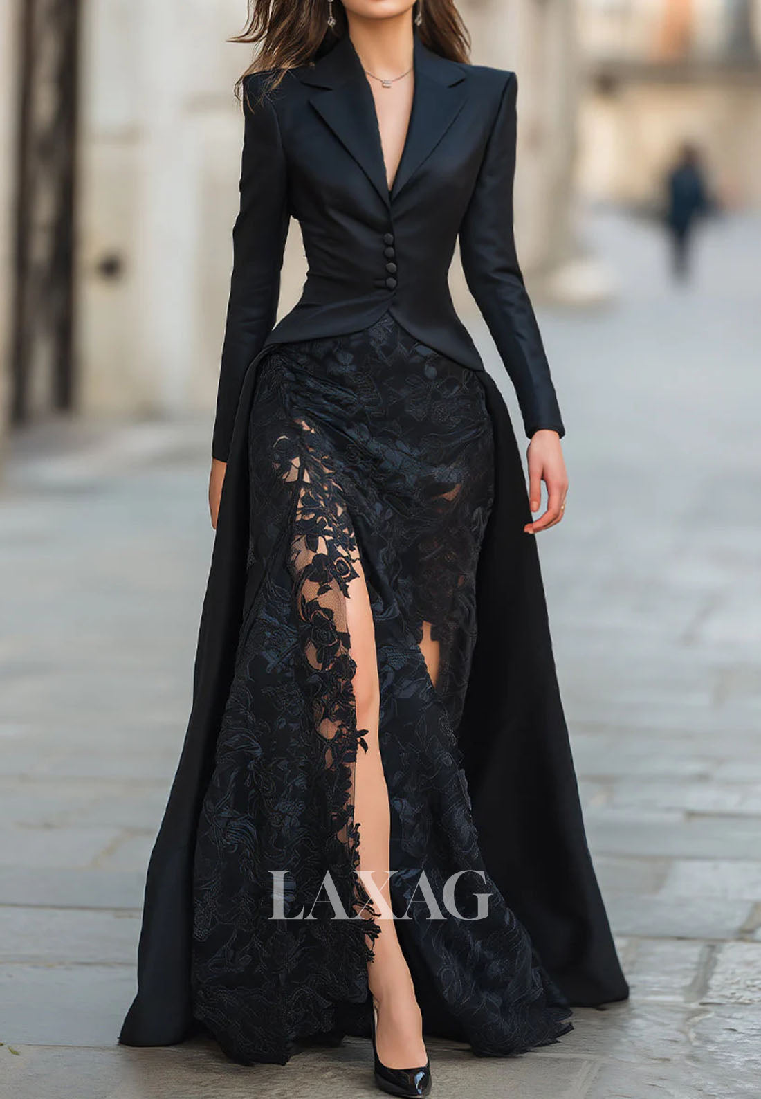 formal long sleeve high low dresses Off-the-Shoulder Long Sleeve Wrap Front High-Low Gown 8