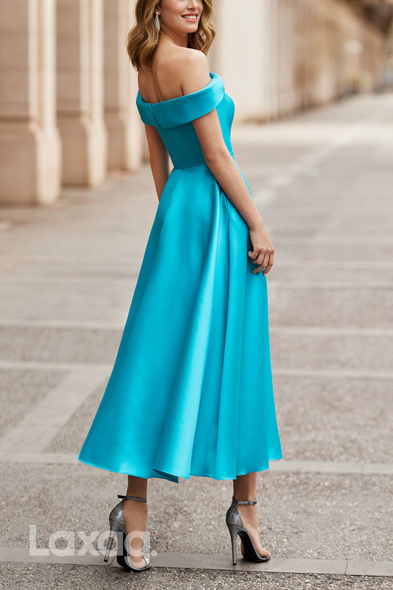 23037 - فستان سهرة رسمي طويل حتى الكاحل بقصة A وأكتاف مكشوفة لحفلات الكوكتيل