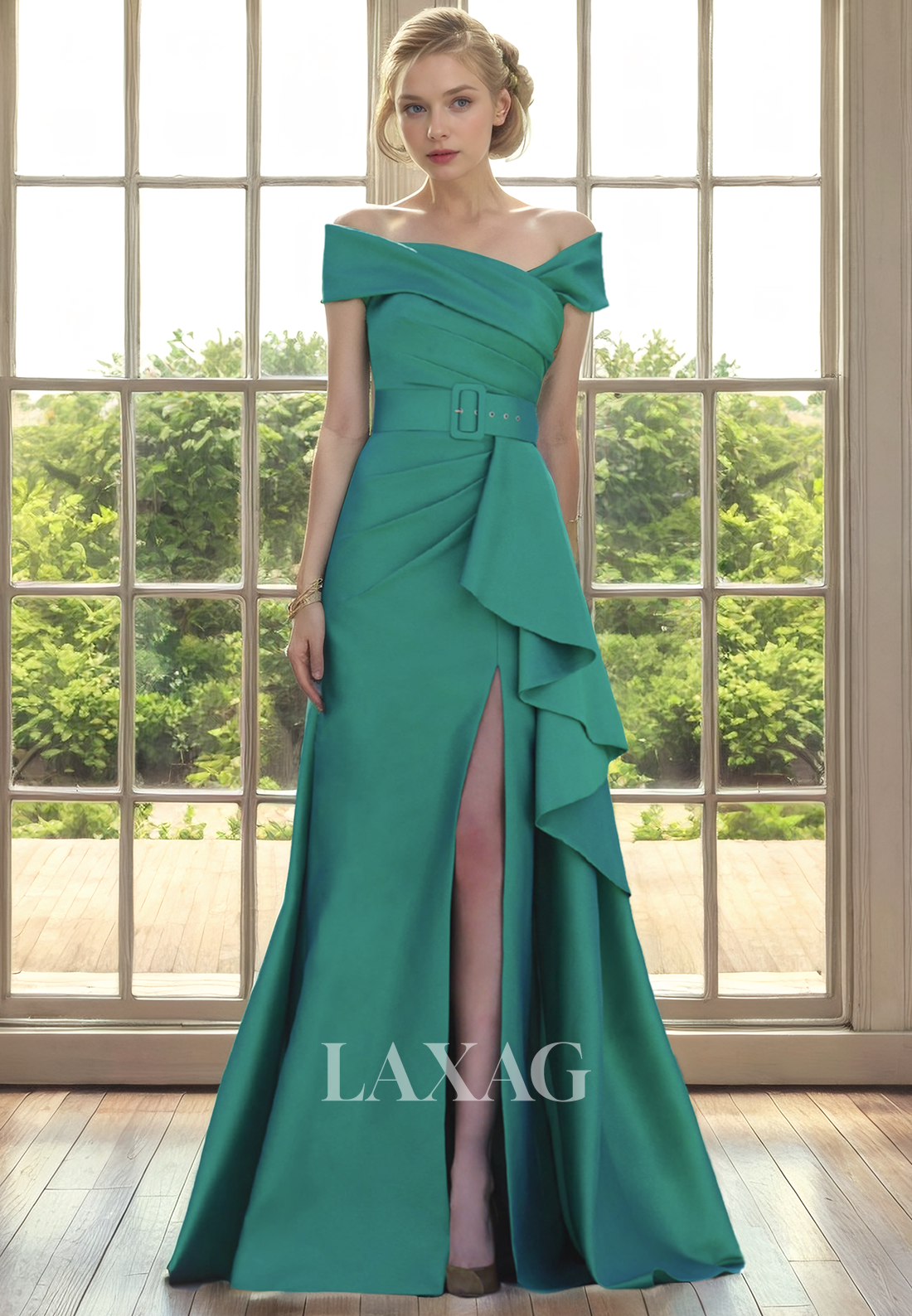A-Line Off Shoulder Empire Belt Elegant Mother of the Bride Dress with Laxag A-Line Off Shoulder Empire Belt Elegant Mother of the Bride Dress with Laxag