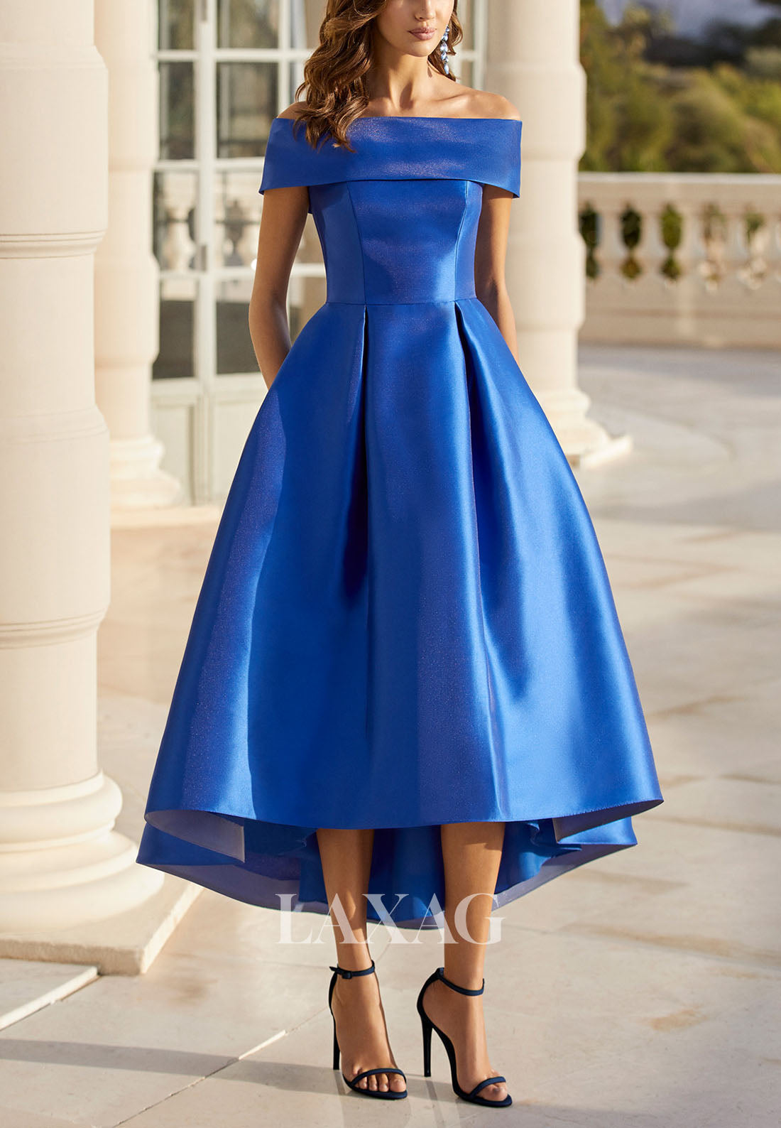 23112 - A-Line Off Shoulder High Low Sleek Satin Cocktail Party Formal Evening Dress 23112 - A-Line Off Shoulder High Low Sleek Satin Cocktail Party Formal Evening Dress