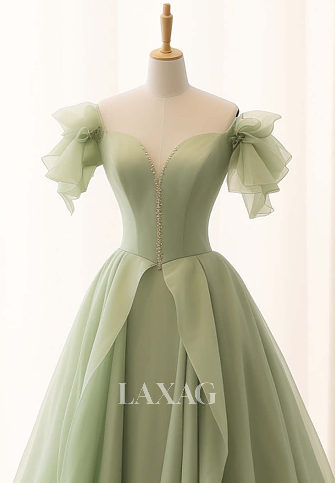 Sweetheart Off-Shoulder Sweep Train Party Gowns Sleeveless Pleated Tulle A-Line Prom Dress