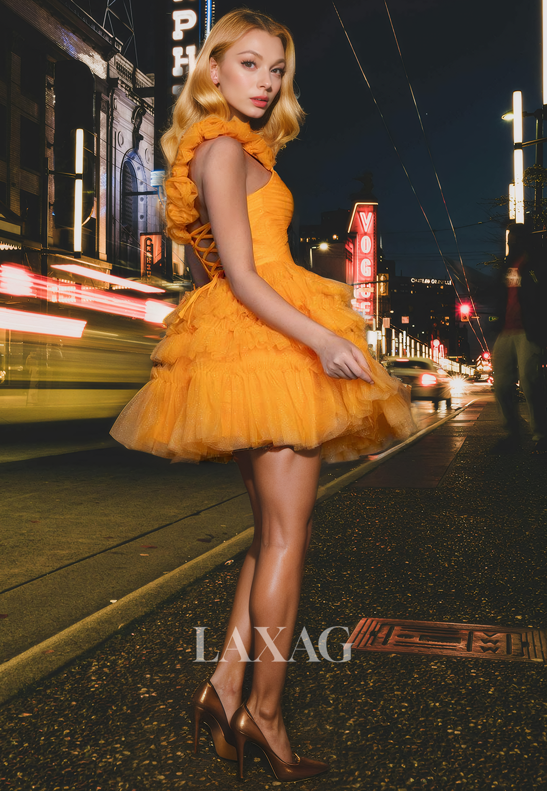 فستان أنيق لحفلات العودة للمدرسة، بتصميم A، بكتف واحد، من التول اللامع، ومُقصوص