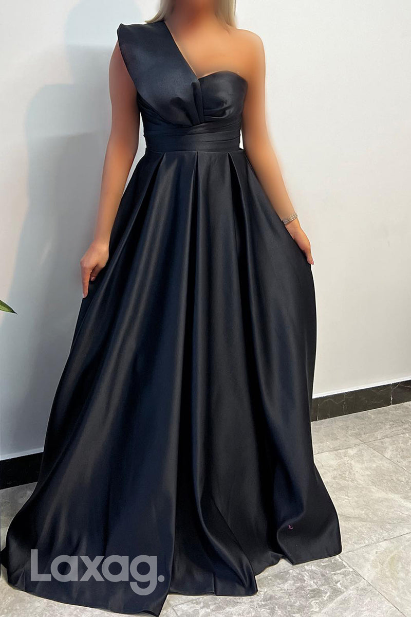 22680 - A-Line One Shoulder Sleek Satin Mother of the Bride Dress