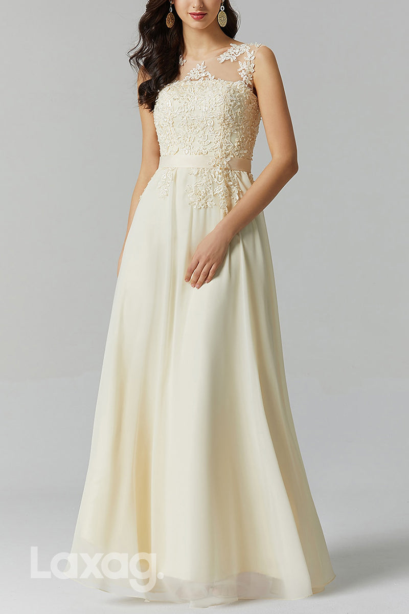 22517 - A-Line Round Appliques Tulle Chiffon Mother of the Bride Dress