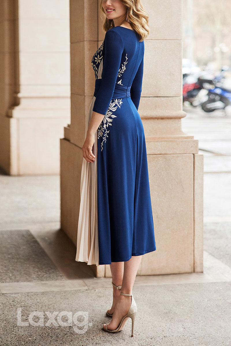 23038 - فستان سهرة رسمي بقصة A وأكمام ربع دائرية مزين بالخرز لحفلات الكوكتيل