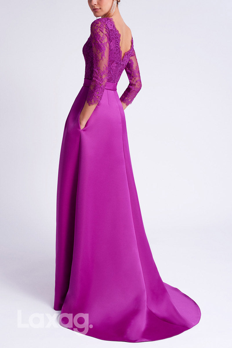 22888 - فستان سهرة رسمي بقصة A وأكمام ربع دائرية وحزام من الدانتيل والخرز لحفلات الكوكتيل