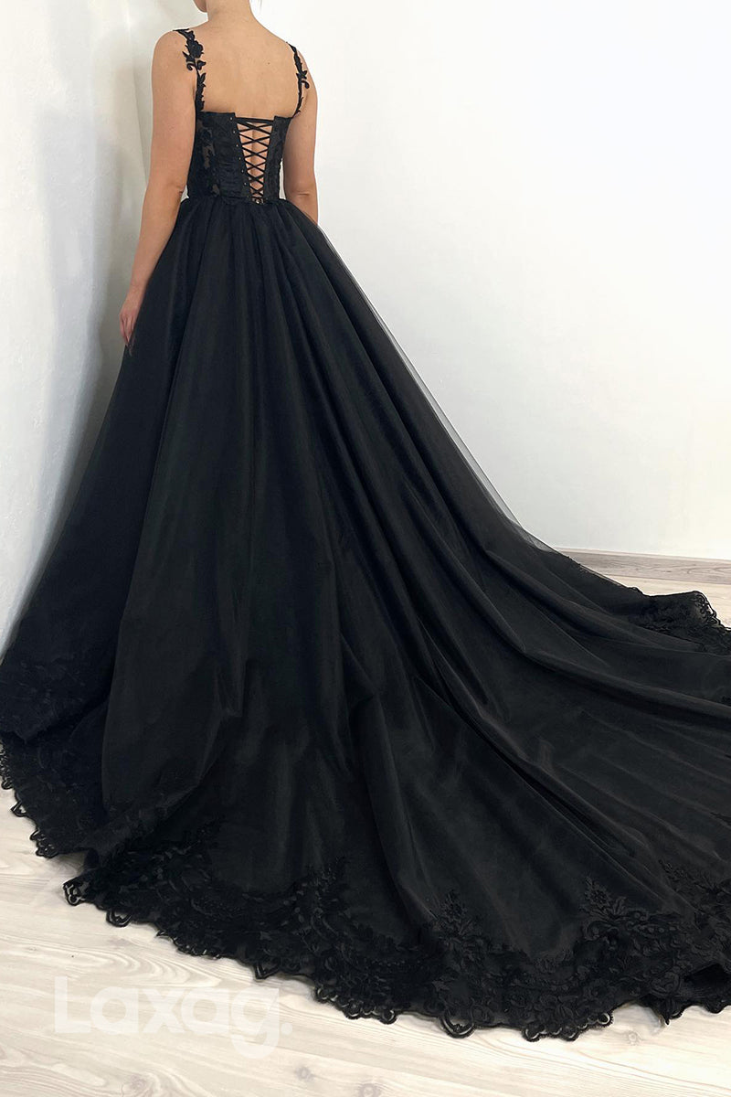 22196 - A-Line Spaghetti Straps Appliques illusion Party Prom Formal Evening Dress