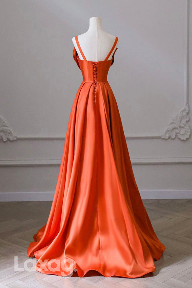 22451 - فستان سهرة رسمي أنيق من الساتان بقصة A وحمالات رفيعة لحفلات التخرج