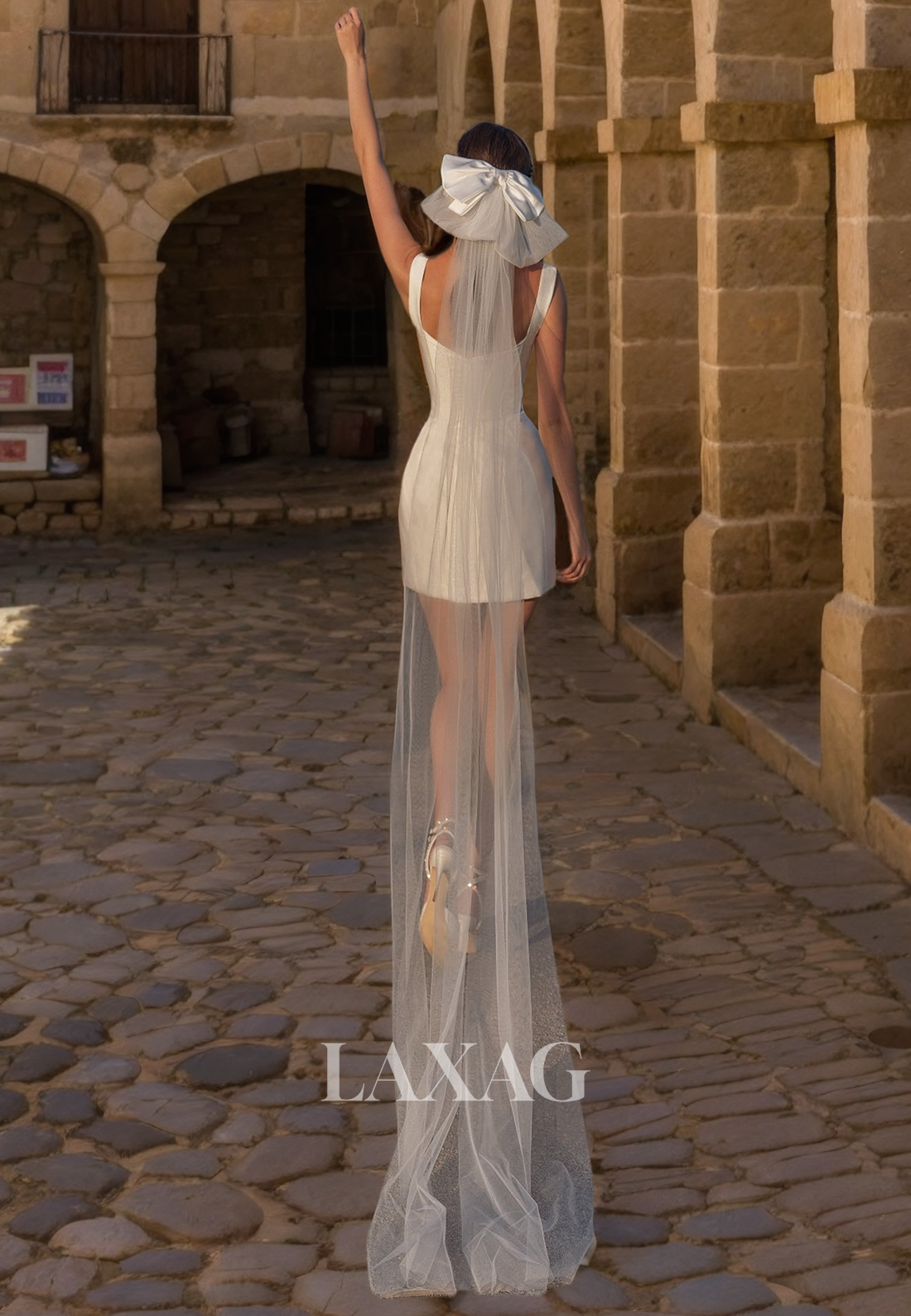 A-Line Square Sleeveless Sleek Satin Elegant Wedding Dress