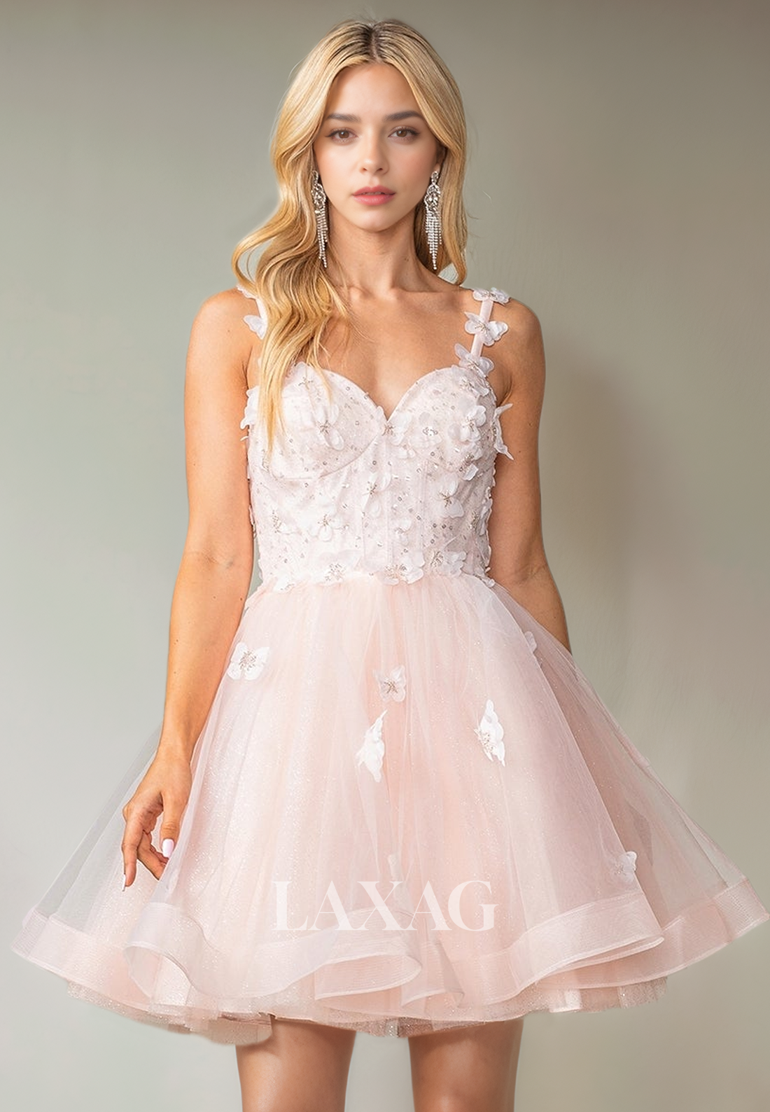 A-Line Straps Floral Embossed Tulle Beaded Elegant Party Homecoming Dr Laxag A-Line Straps Floral Embossed Tulle Beaded Elegant Party Homecoming Dr Laxag