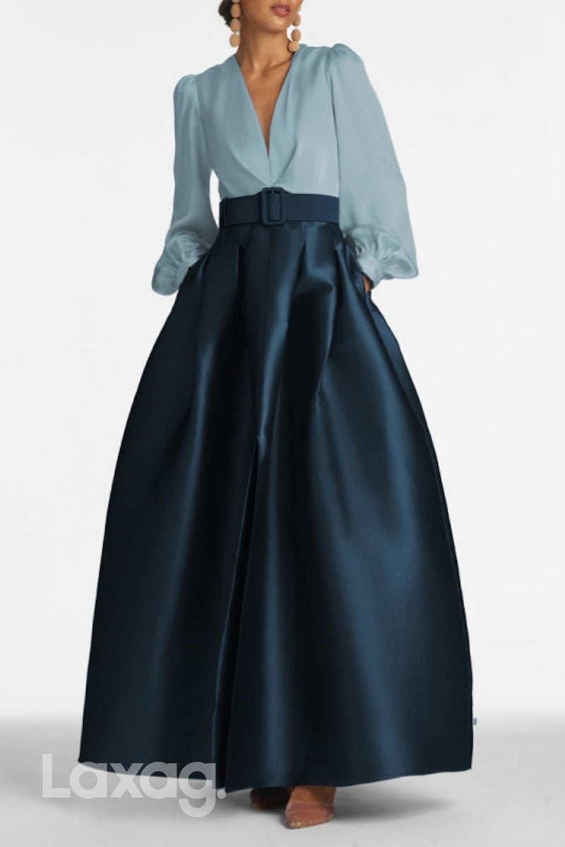 22486 - A-Line V-Neck Empire Belt Long Sleeves Mother of the Bride Dre Laxag 22486 - A-Line V-Neck Empire Belt Long Sleeves Mother of the Bride Dre Laxag