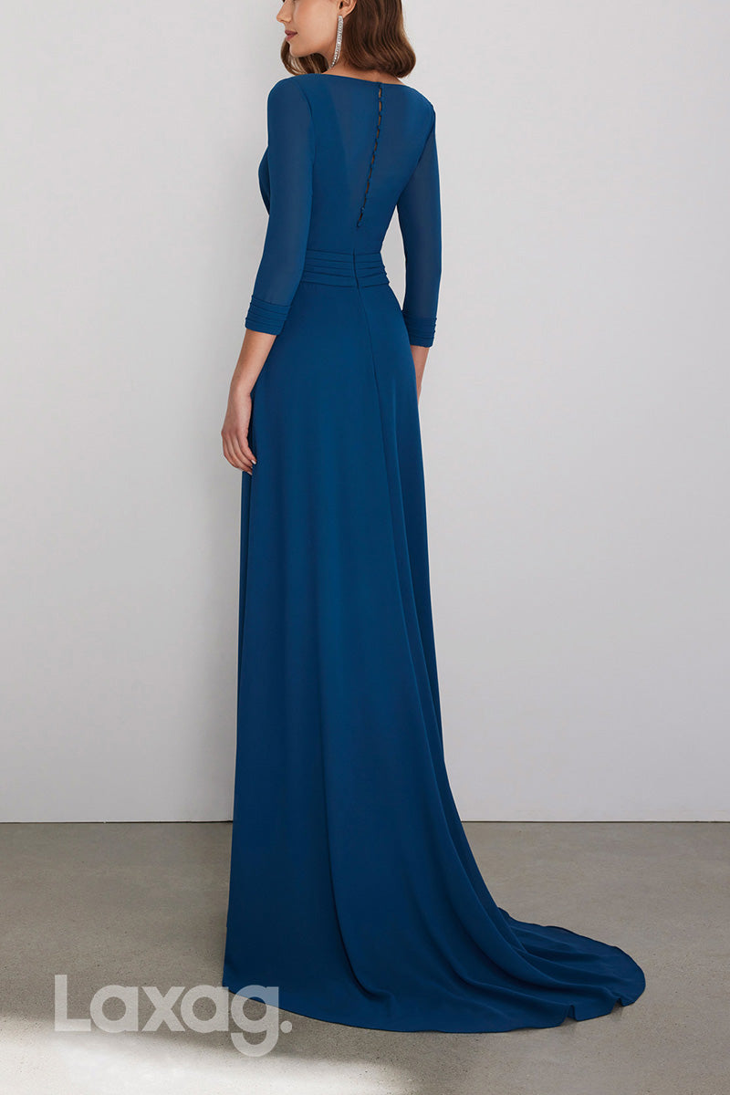 22955 - A-Line V-Neck Quarter Sleeves Cocktail Party Formal Evening Dress with Train