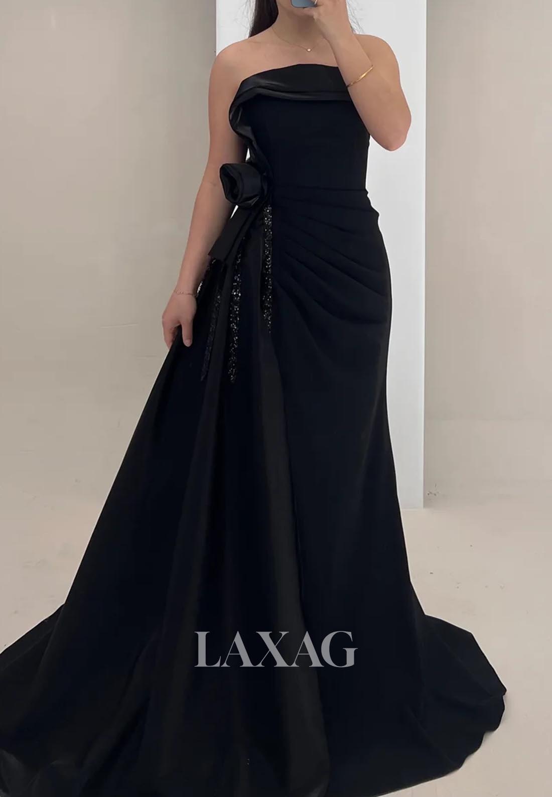Sleeveless Off-Shoulder Pleated Satin Formal Gowns Tube Top Sweep Trai Laxag Sleeveless Off-Shoulder Pleated Satin Formal Gowns Tube Top Sweep Trai Laxag