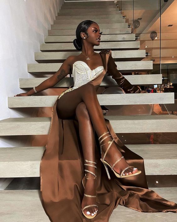 Sexy Sweetheart Black Girl Mermaid Prom Dress One-Shoulder Two Tone Satin Evening Gowns