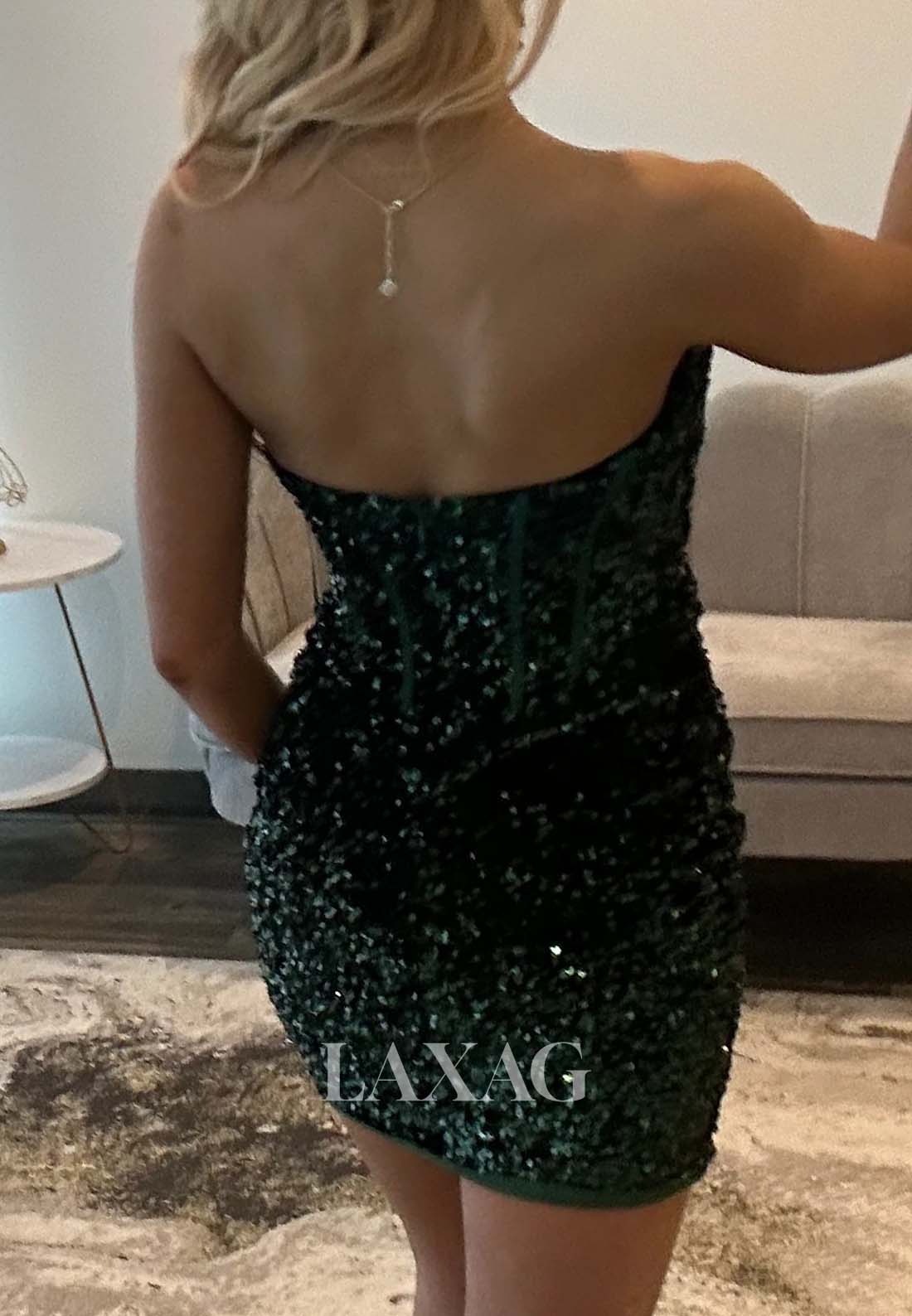 V-Neck Off-Shoulder Sleeveless Fully Sequined Pleated Mermaid Party Homecoming Dress