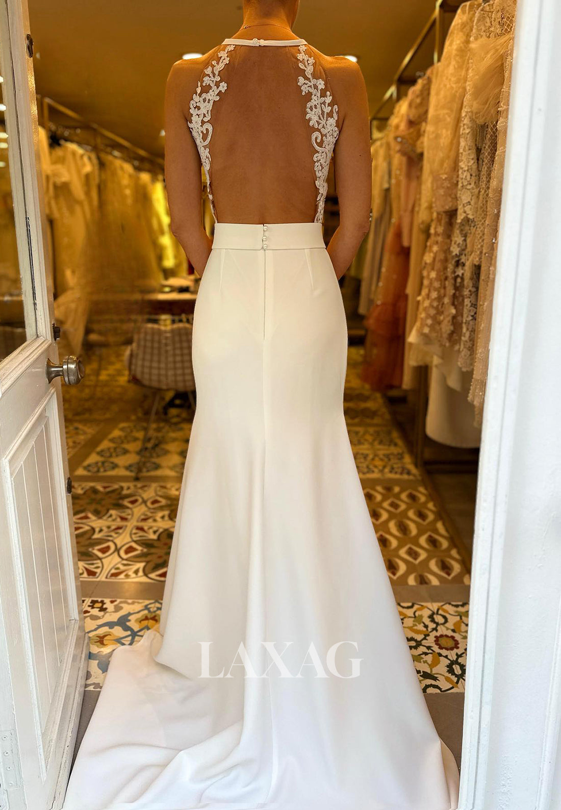 Scoop-Neck Off-Shoulder Applique Bride Gowns Sleeveless Ankle-Length Mermaid Wedding Dress