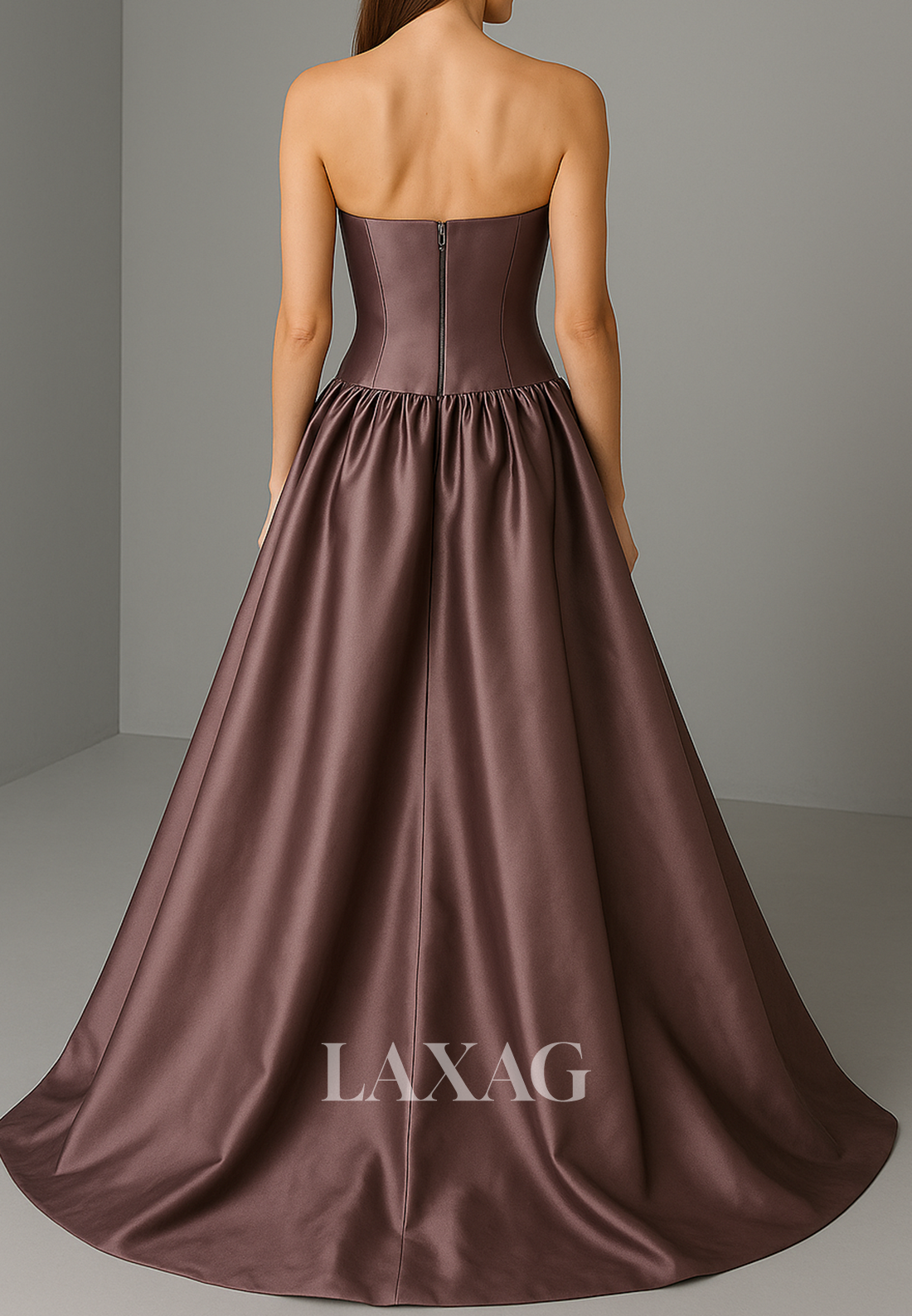 Simple Tube Top Sleeveless Formal Gowns Off-Shoulder Pleated Satin A-Line Evening Dress