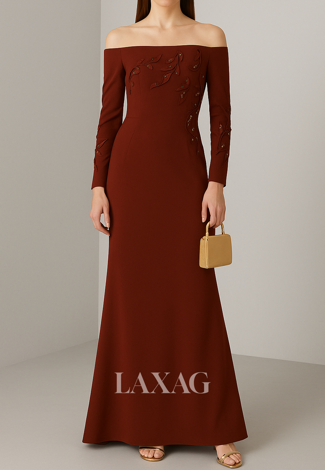 Tube Top Beaded Applique Satin Fitted Evening Dress Long-Sleeves Floor Laxag Tube Top Beaded Applique Satin Fitted Evening Dress Long-Sleeves Floor Laxag
