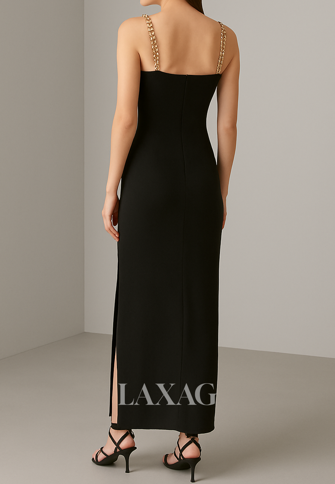 Spaghetti Straps Tube Top Fitted Evening Dress Sleeveless Ankle-Length Formal Gowns with Slit