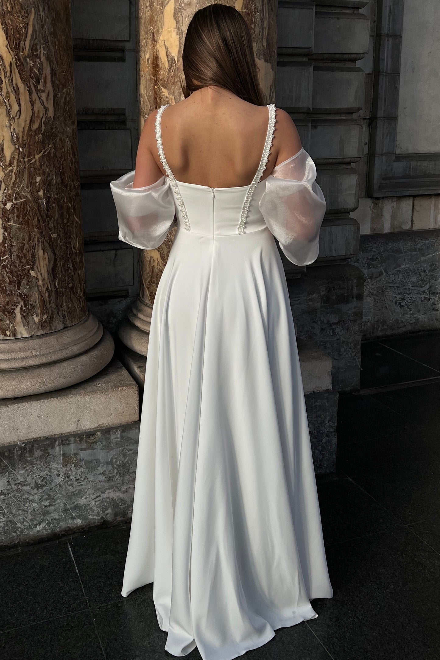 Tube Top Spaghetti Straps Sleeveless Satin Pleated A-Line Wedding Dress with Tulle Gloves