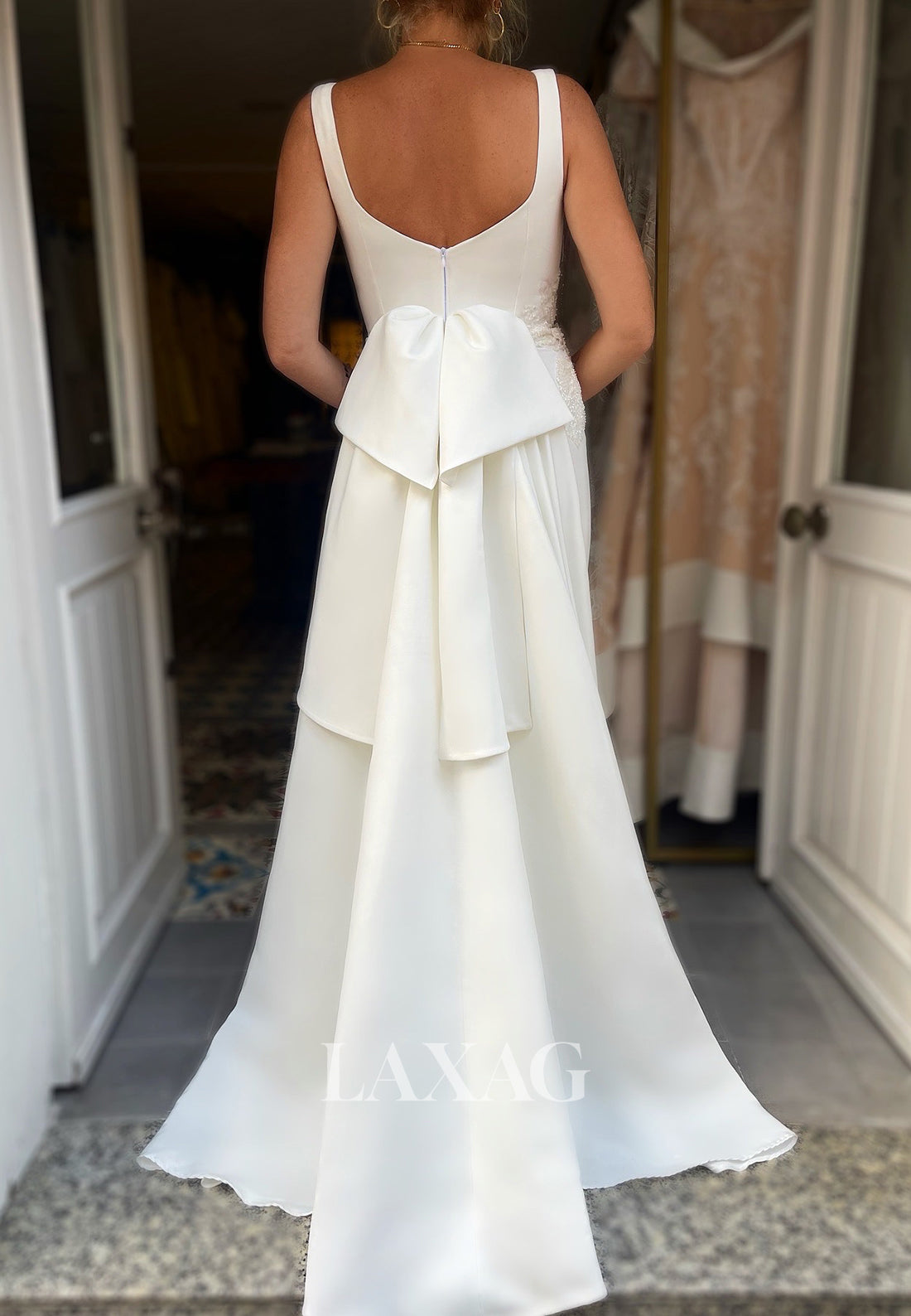 Sleeveless Off-Shoulder Applique Bride Gowns Scoop-Neck Ankle-Length Mermaid Wedding Dress