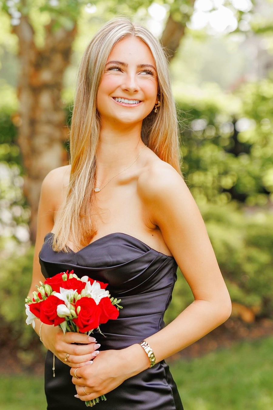 Off-Shoulder Sweetheart Pleated Satin Simple Mermaid Prom Dress with Slit