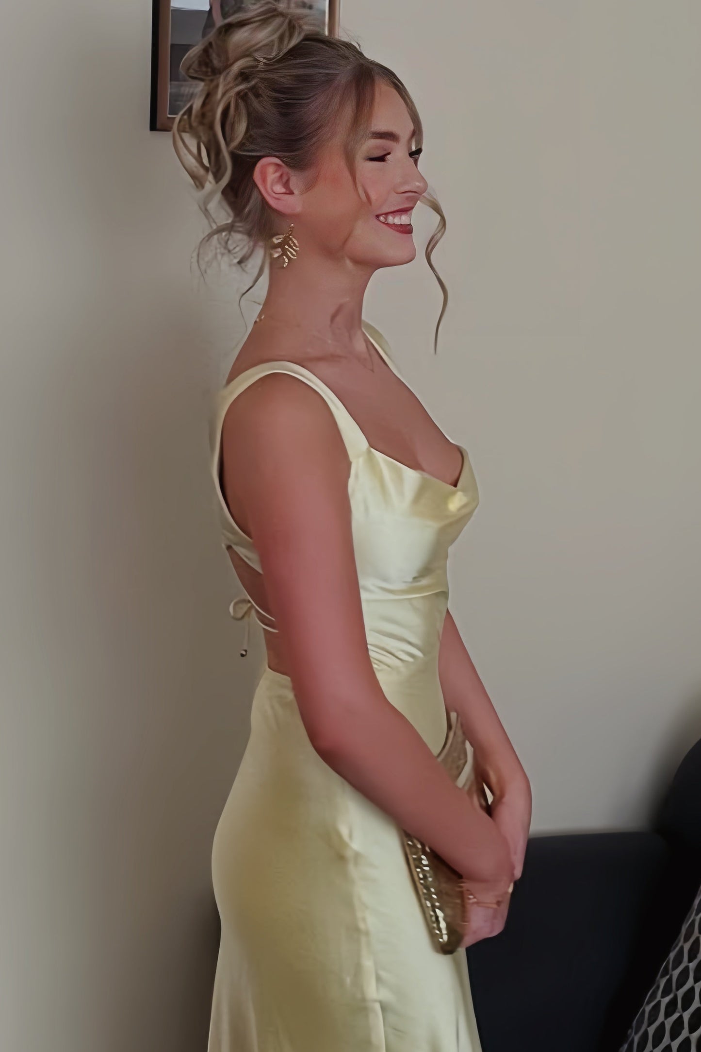 A-Line Sweetheart Straps Sleeveless Satin Floor-Length Simple Prom Dress with Slit