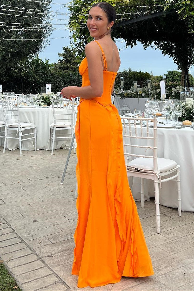 Sweetheart Spaghetti Straps Sleeveless Ruffled Chiffon Floor-Length Mermaid Prom Dress