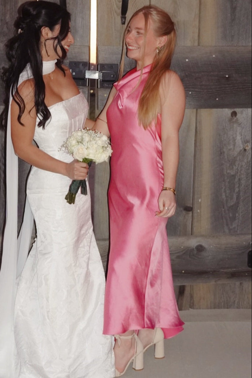 Halter-Neck Off-Shoulder Sleeveless Floor-length Pleated Satin Mermaid Prom Dress