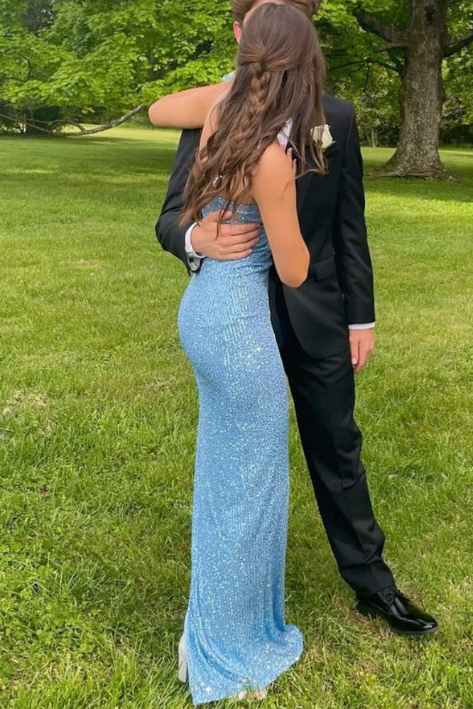 Tube Top Spaghetti Straps Sleeveless Fully Sequined Pleated Floor-Length Mermaid Prom Dress