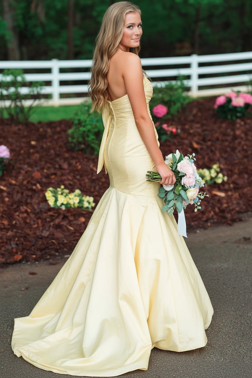 Tube Top Off-Shoulder Sleeveless Satin Pleated Trumpet Mermaid Formal Prom Dress with Slit