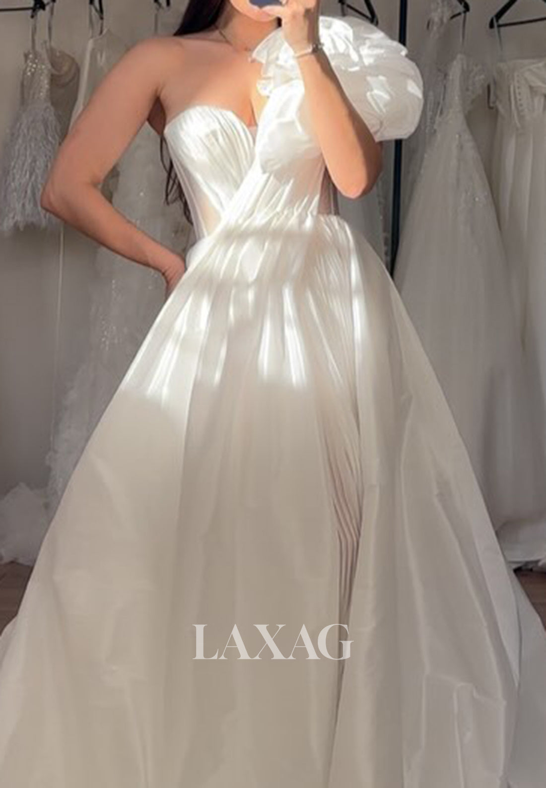 Sweetheart Sleeveless Mermaid Wedding Dress Floral Embellished Pleated Chiffon Bride Gowns