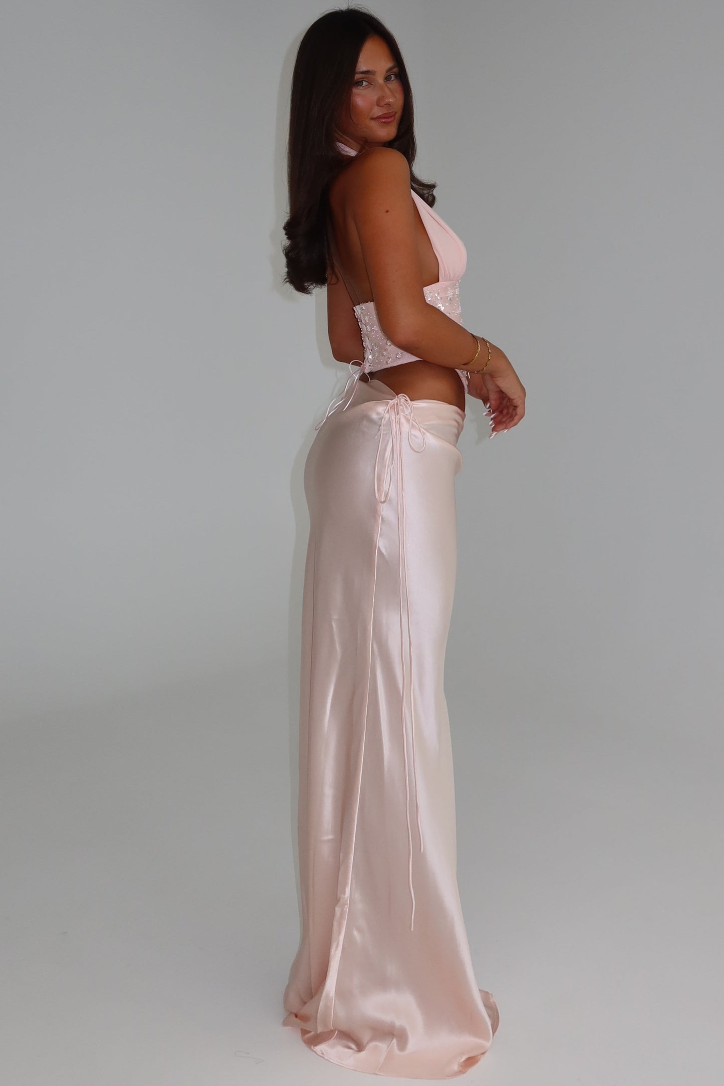 Tube Top Sleeveless Sequined Satin&Chiffon Pleated Floor-Length Two Piece Mermaid Prom Dress