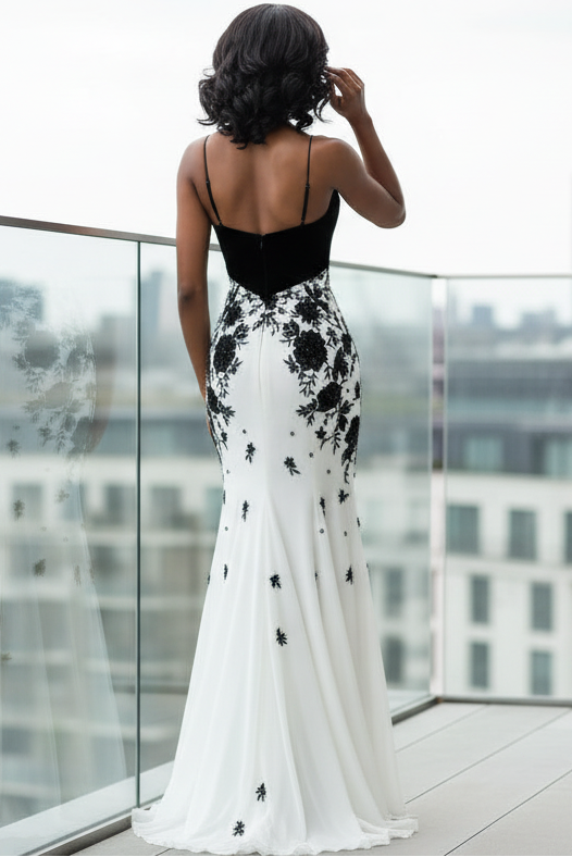 V-Neck Spaghetti Straps Lace Applique Two Tone Tulle Pleated Mermaid Formal Prom Dress