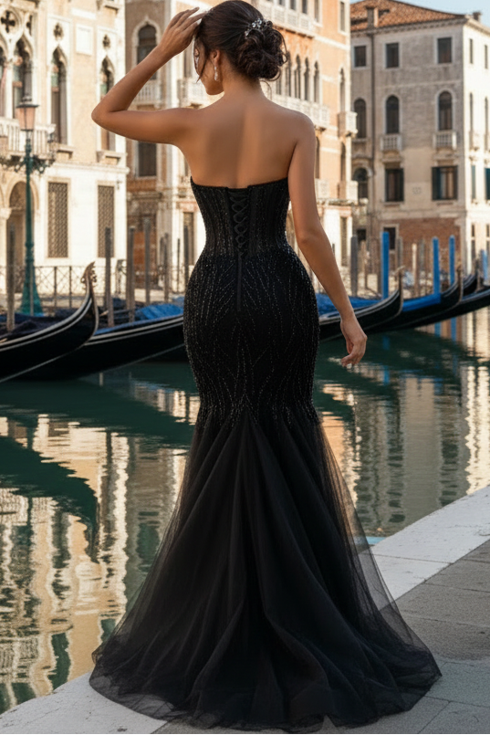 Sweetheart Sleeveless Fully Sequined Beaded Tulle Pleated Mermaid Prom Dress