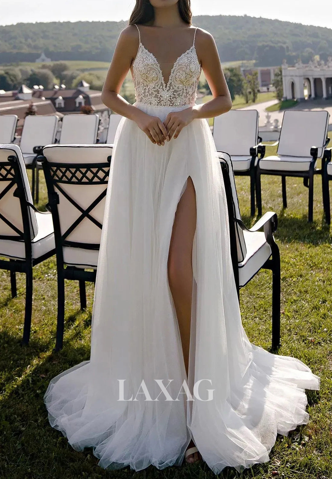Deep V-Neck Sleeveless Tulle A-Line Wedding Dress Spaghetti Straps App Laxag Deep V-Neck Sleeveless Tulle A-Line Wedding Dress Spaghetti Straps App Laxag